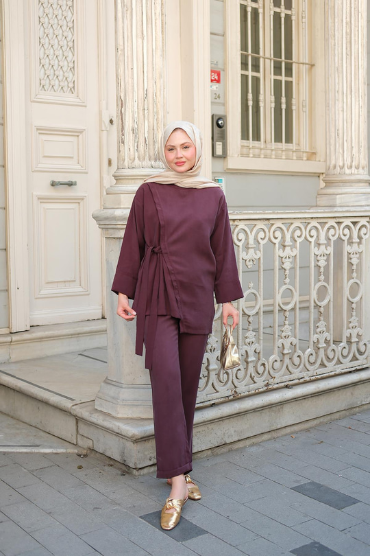 Yandan Bağlamalı Armani Modal Takım Mürdüm