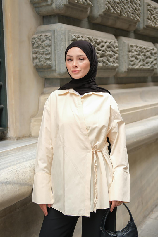 Yandan Bağlamalı Gömlek Bej