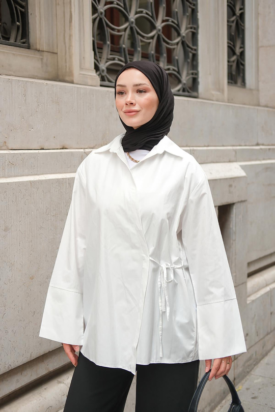Yandan Bağlamalı Gömlek Beyaz