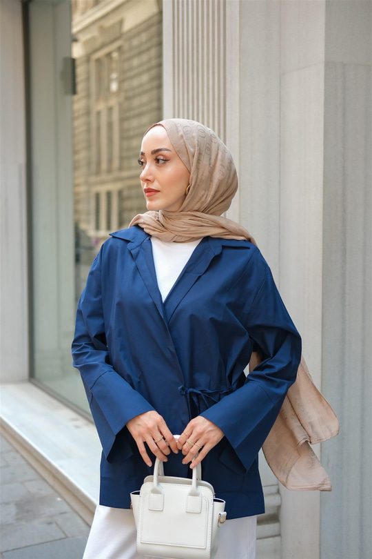 Yandan Bağlamalı Gömlek Lacivert