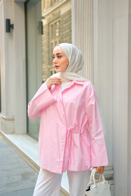 Yandan Bağlamalı Gömlek Pembe