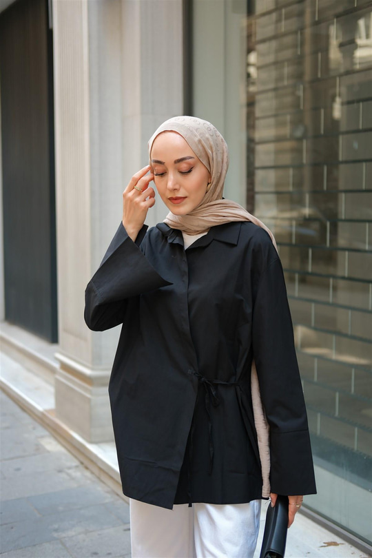 Yandan Bağlamalı Gömlek Siyah