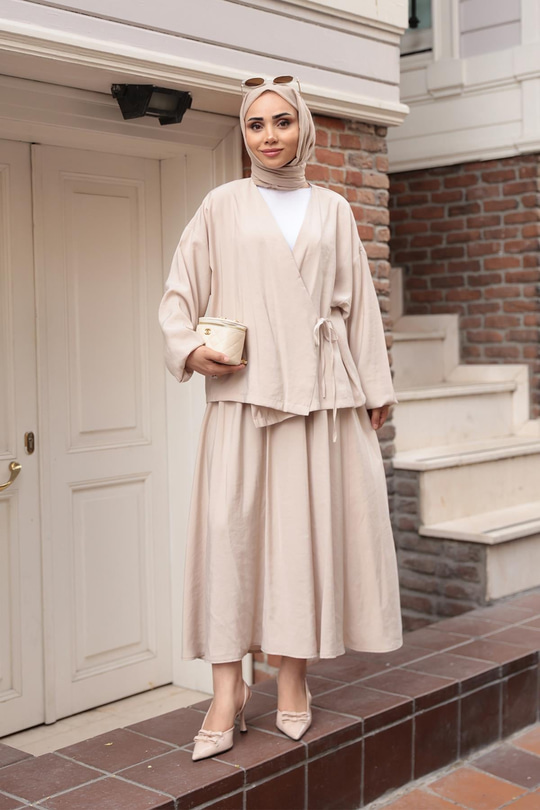 Yandan Bağlamalı Modal Takım Krem