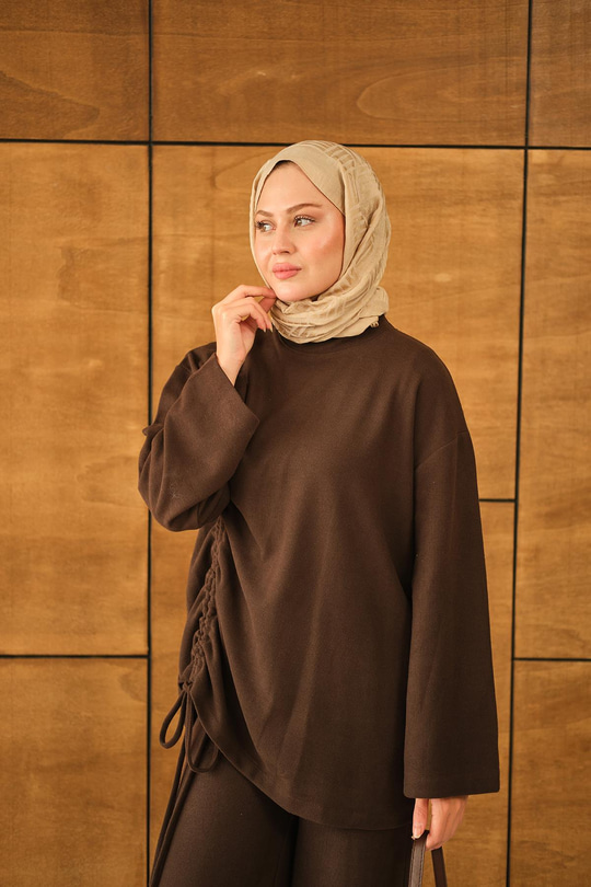 Yandan Biyeli İkili Takım Kahverengi