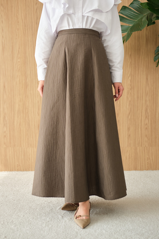 Yandan Fermuarlı Kendinden Desen Etek Koyu Yeşil