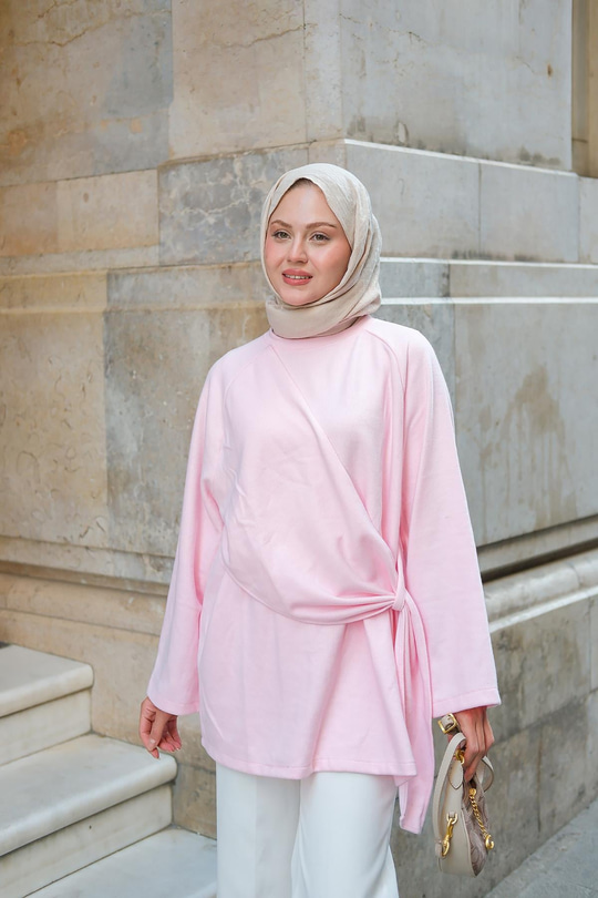 Yandan Şallı Tunik Pembe