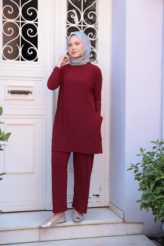 Yanları Cepli Takım Bordo