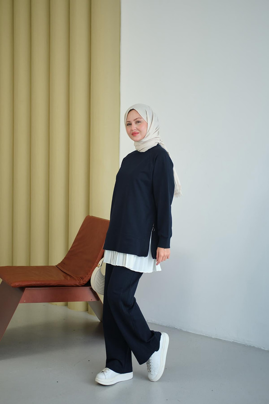 Yanları Fitilli Fermuarlı Basic Takım Lacivert