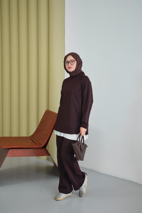 Yanları Fitilli Fermuarlı Basic Takım Kahverengi