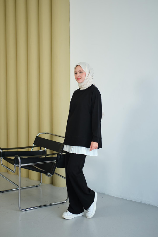 Yanları Fitilli Fermuarlı Basic Takım Siyah