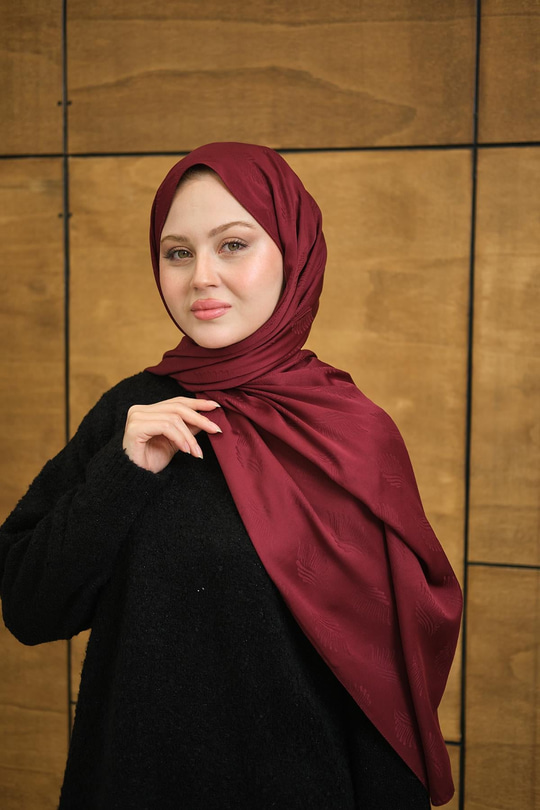 Yaprak Desen Jakar Şal Bordo