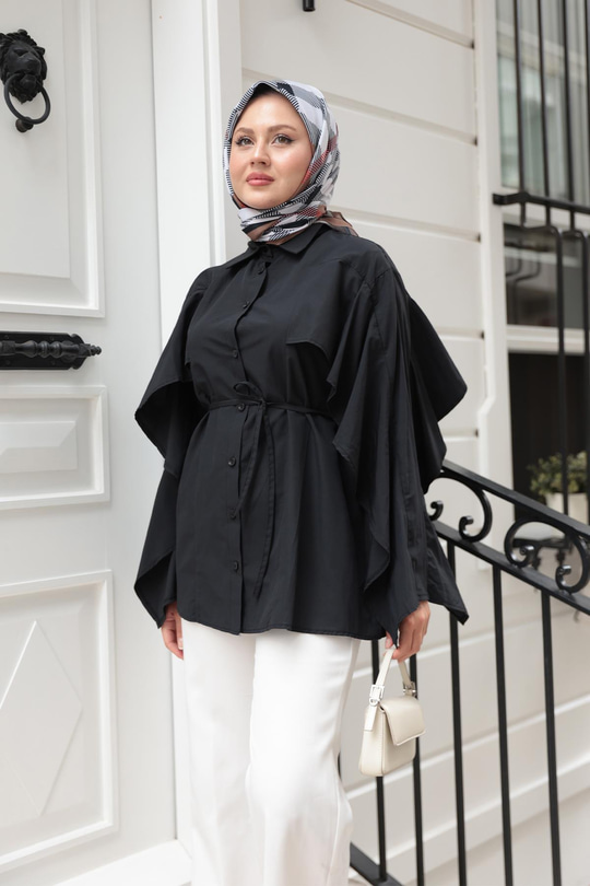Yarasa Kol Emily Gömlek Siyah
