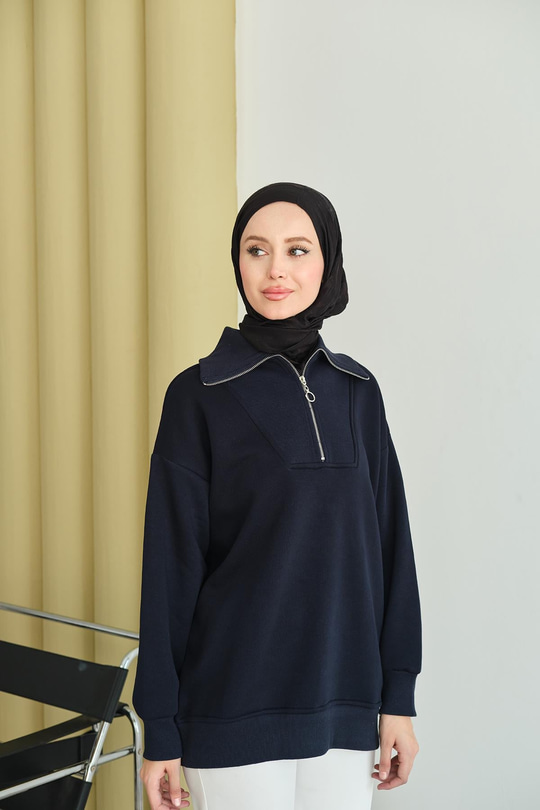 Yarım Fermuarlı Sweat Lacivert