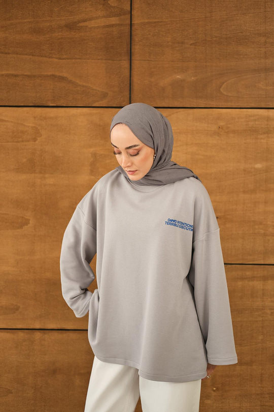 Yazı Baskılı Sweat Gri