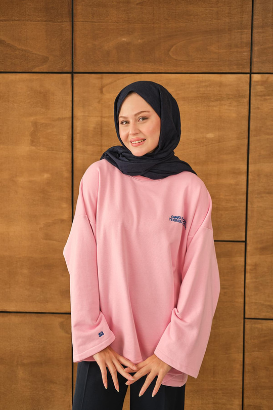 Yazı Baskılı Sweat Pembe