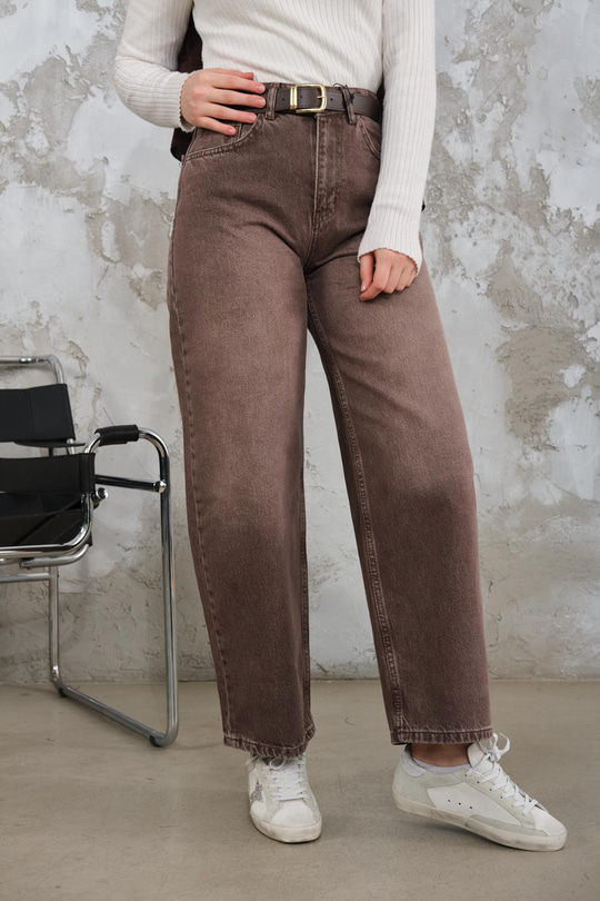 Yıkama Desen Kemerli Pantolon Kahverengi