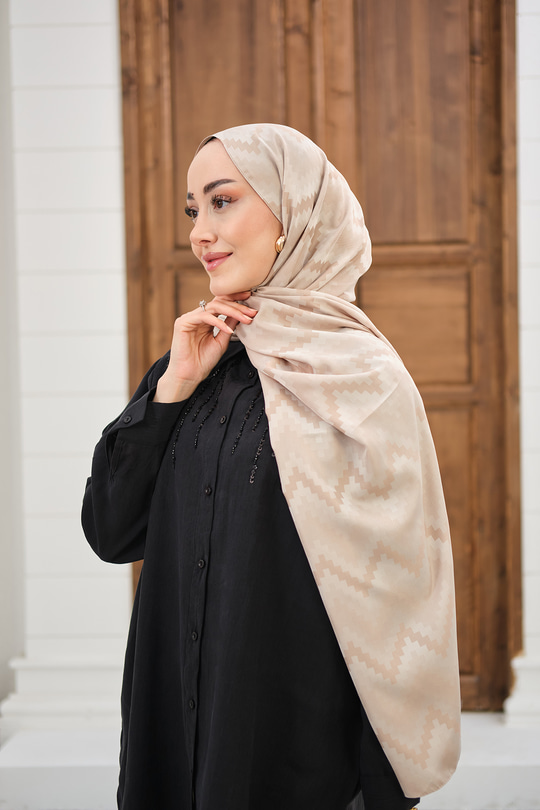 Zikzak Desen Şal Bej