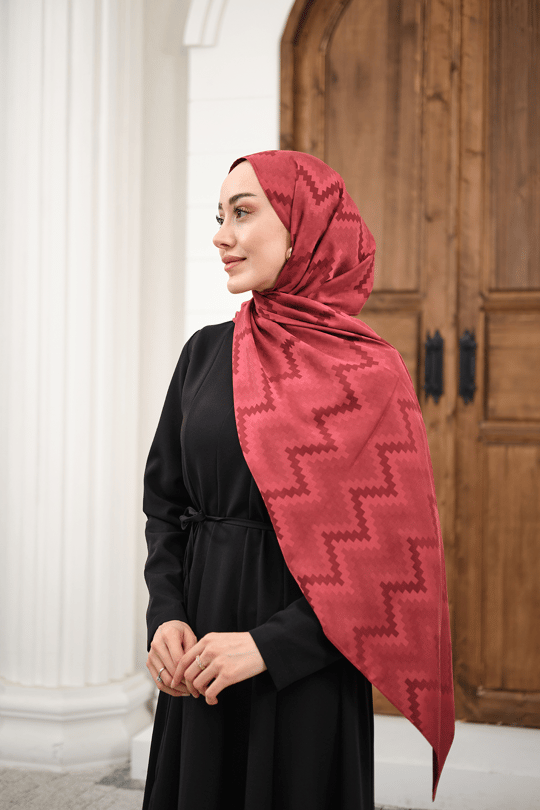 Zikzak Desen Şal Bordo
