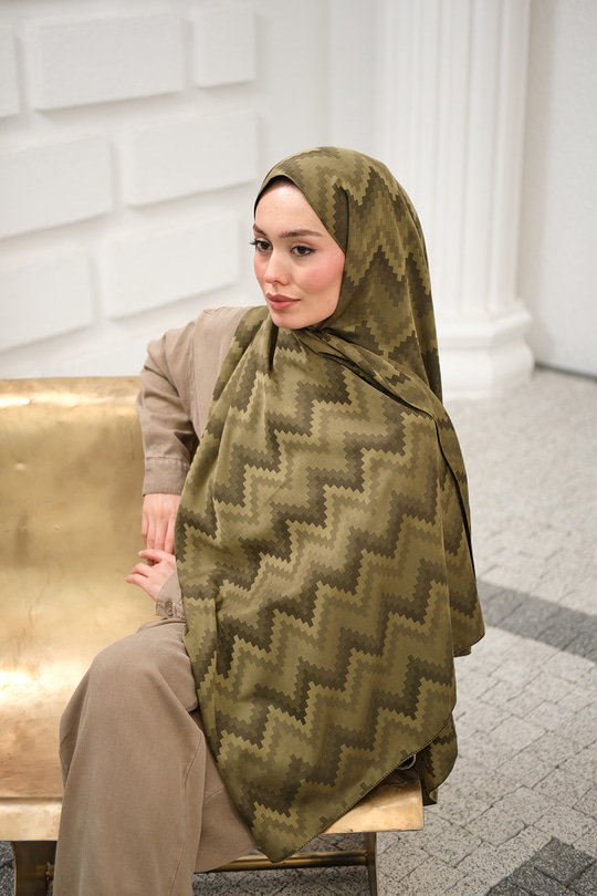 Zikzak Desen Şal Haki Yeşil