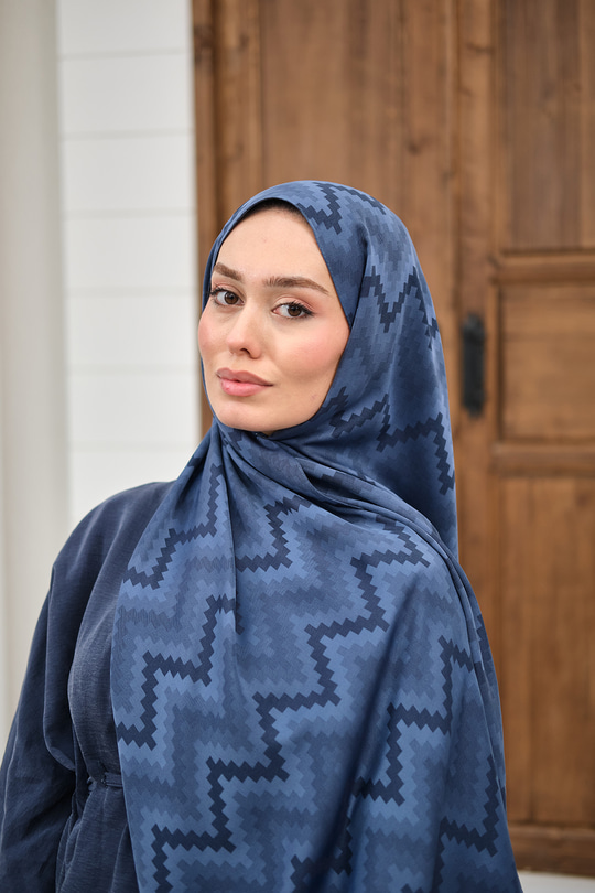 Zikzak Desen Şal Lacivert
