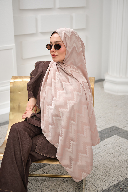 Zikzak Desen Şal Pudra