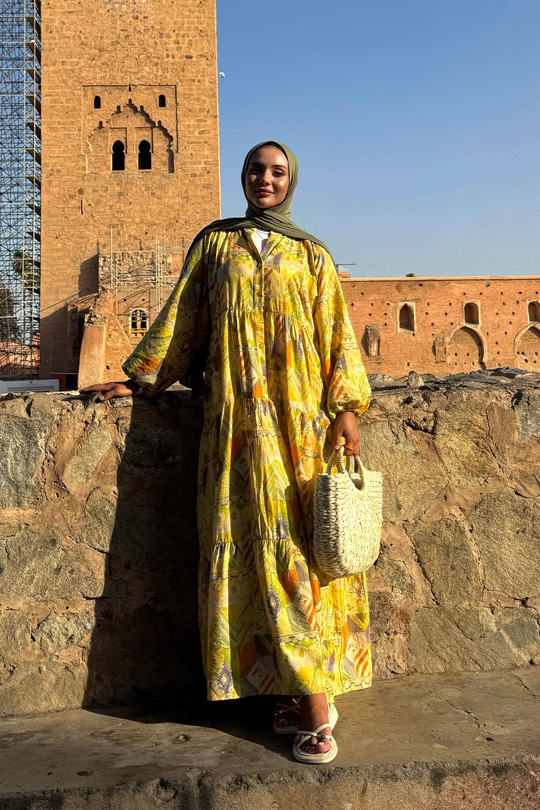 Zikzak Desenli Elbise Sarı