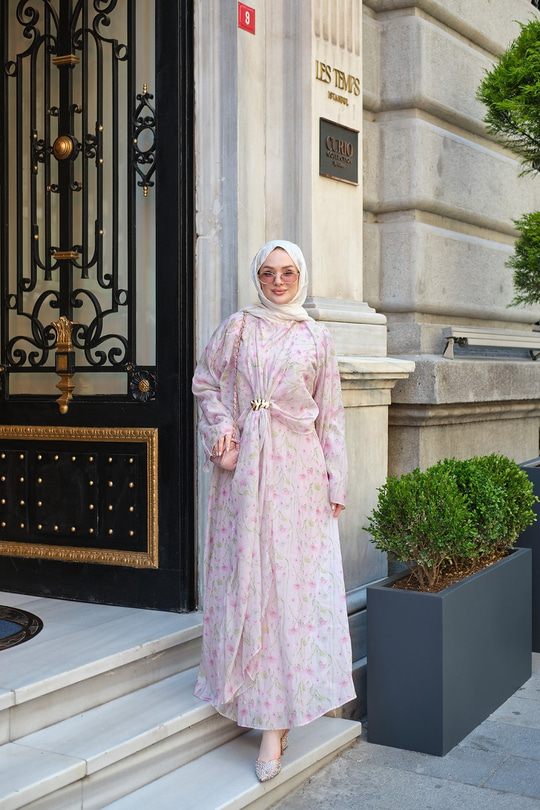 Ay Çiçeği Gold Süs Detay Elbise Pembe