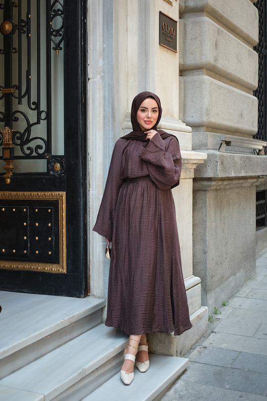 Gofre Kumaş Takım Kahverengi
