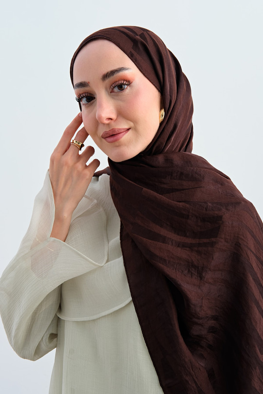 Zebra Çizgili Desen Şal Acı Kahve