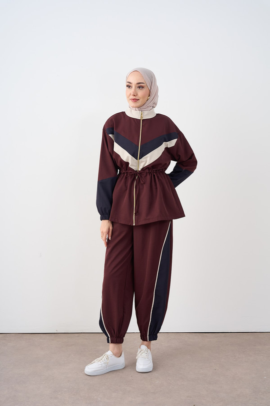 Çift Renk Beli Ayarlanabilir Fermuarlı Takım Bordo