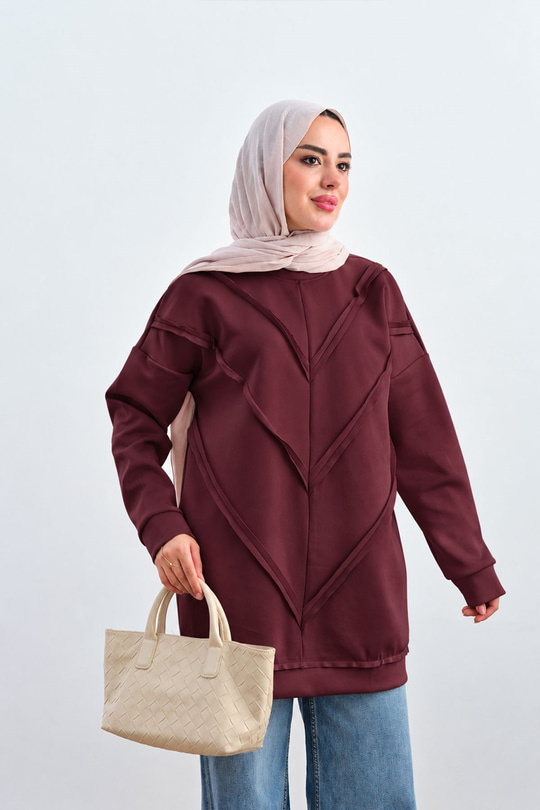 Önü V Detaylı Tunik Bordo