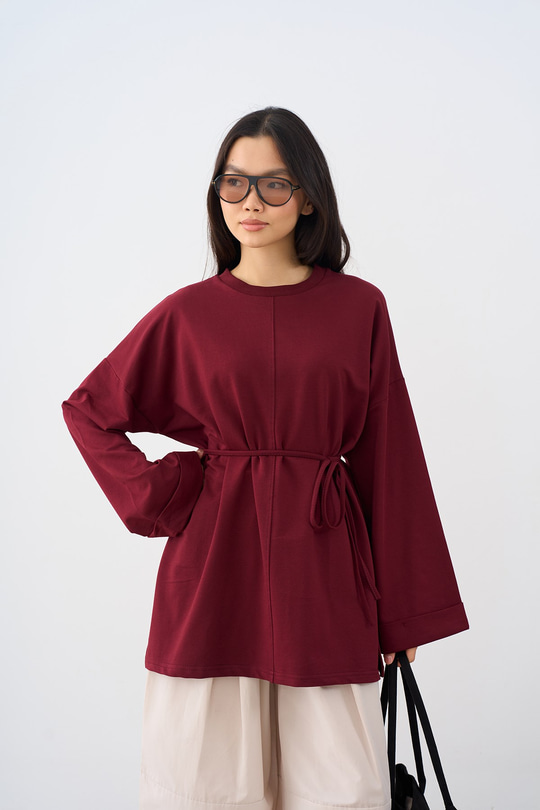 Önü Çima Detay Sweatshirt Bordo