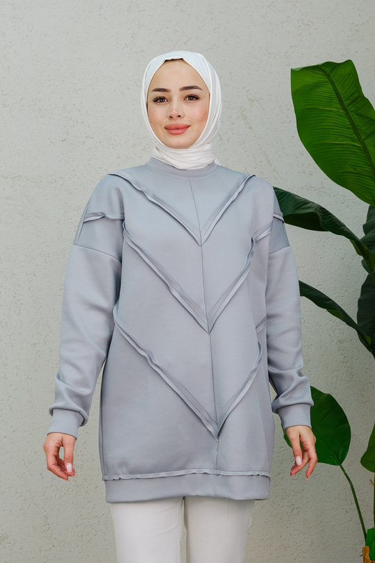 Önü V Detaylı Tunik Gri