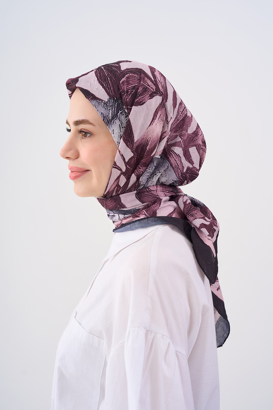 Yaprak Desen Bambu Kraş Eşarp Pudra