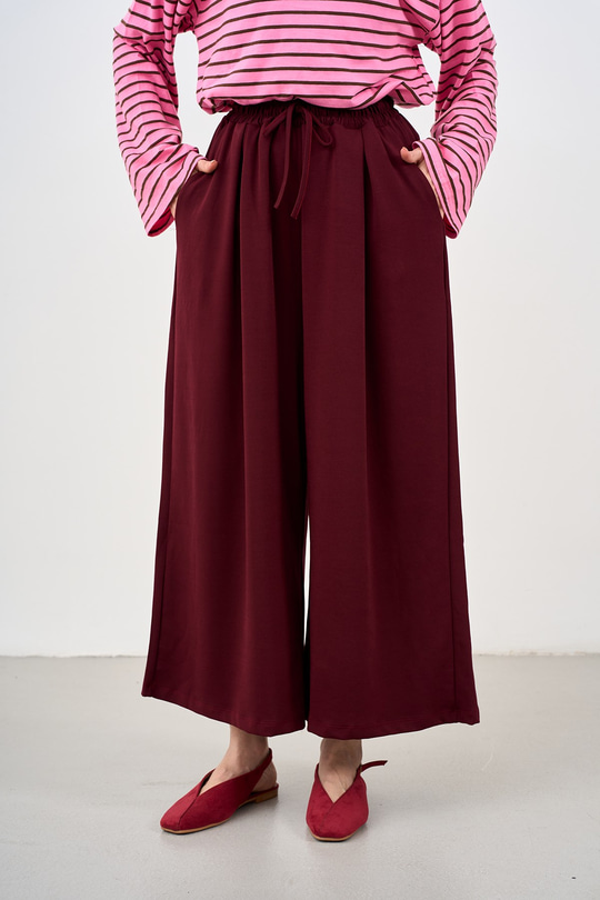 Beli Ayarlanabilir Lastikli Bol Pantolon Bordo