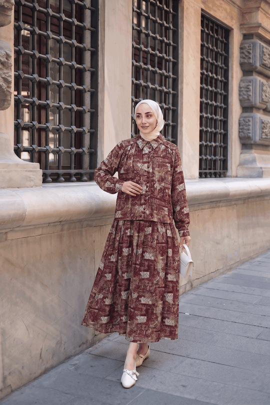 Etnik Desen İkili Takım Mürdüm