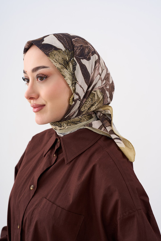 Yaprak Desen Bambu Kraş Eşarp Yağ Yeşil