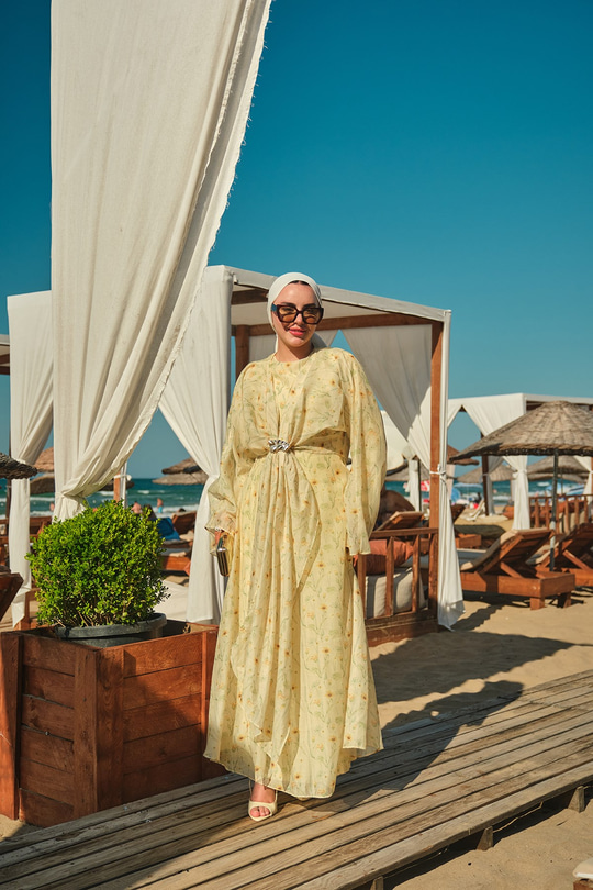 Ay Çiçeği Gold Süs Detay Elbise Sarı