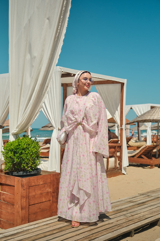 Ay Çiçeği Gold Süs Detay Elbise Pembe