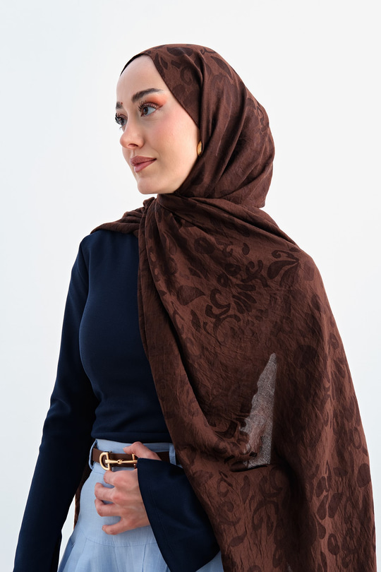 Parlak Desenli Şal Açık Kahve