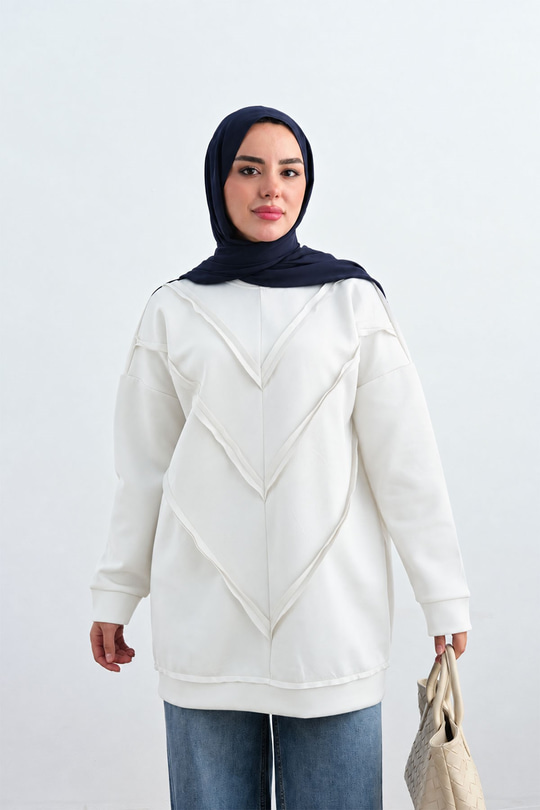 Önü V Detaylı Tunik Beyaz