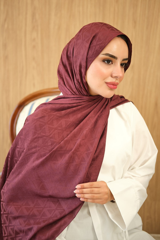 Şekil Desen Jakar Şal Mürdüm