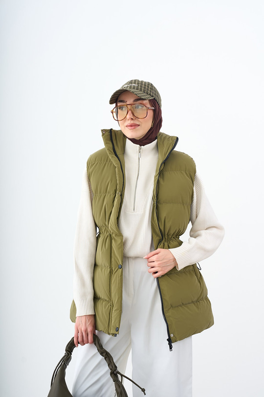 Beli Ayarlanabilir Çıtçıtlı Süet Yelek Haki Yeşil