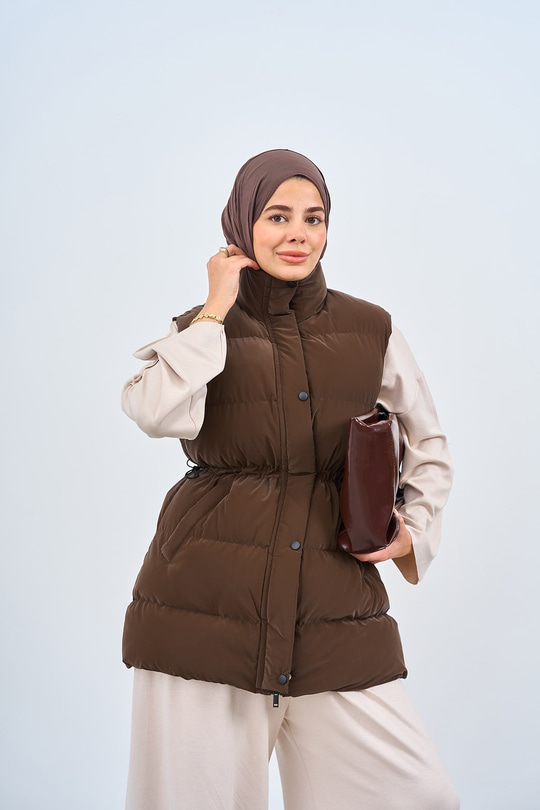 Beli Ayarlanabilir Çıtçıtlı Süet Yelek Kahverengi