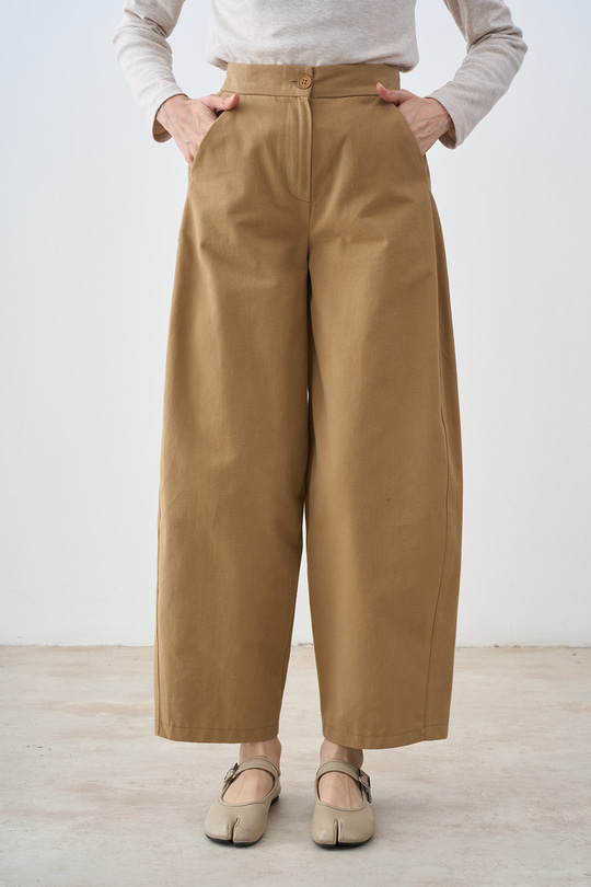 Beli Lastikli Çift Cepli Baggy Pantolon Camel