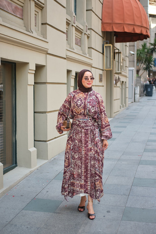 Etnik Desenli Takım Mürdüm