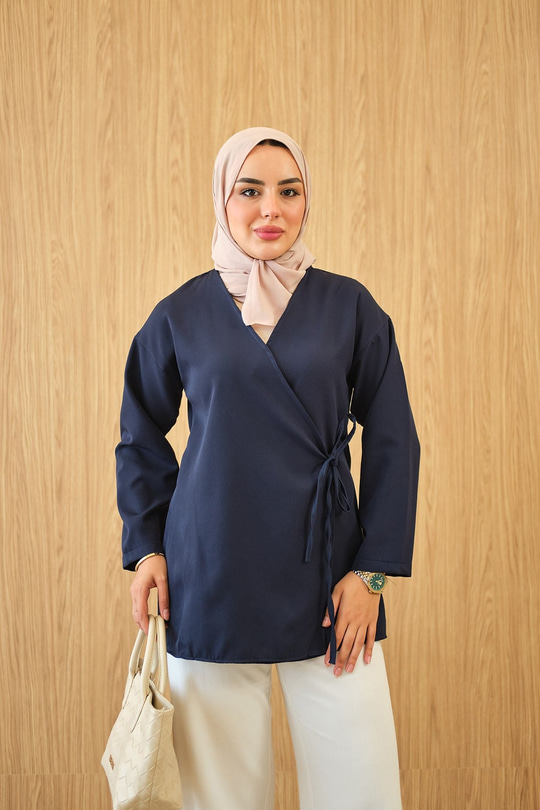 Yan Bağlamalı Kimono Lacivert