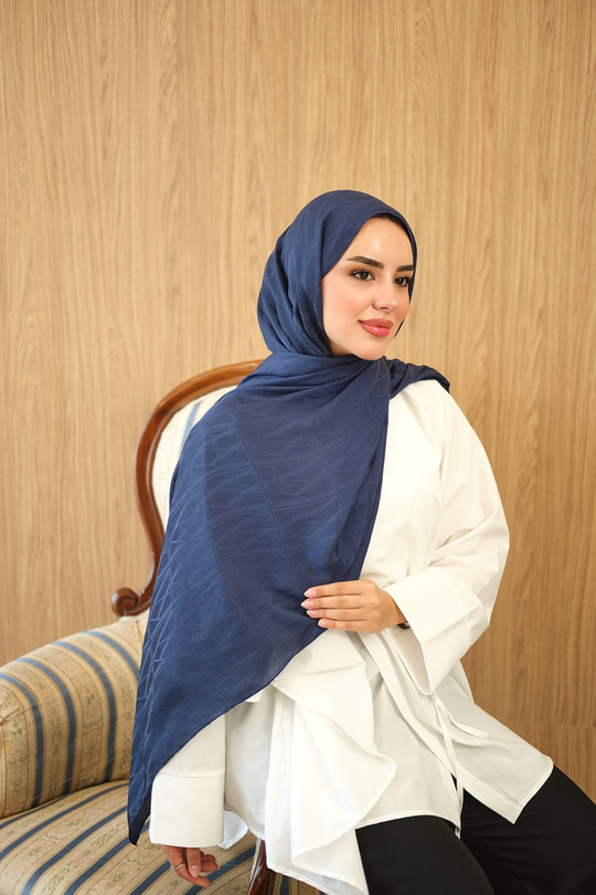 Şekil Desen Jakar Şal Lacivert