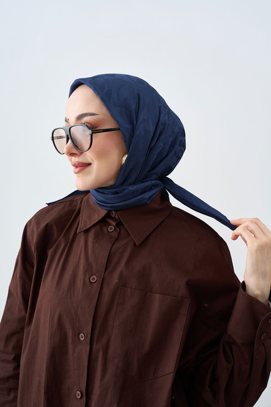 Birleşik Desen Eşarp Saks Mavi