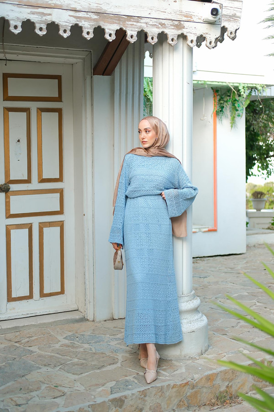 Ajur Kendinden Desenli Elbise Bebe Mavi